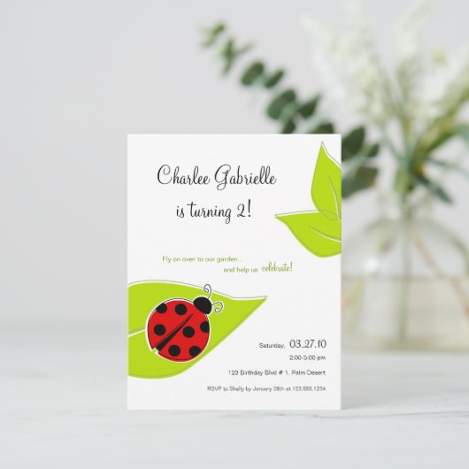 Red Ladybug Birthday Invitation Kaart (Staand voorkant)