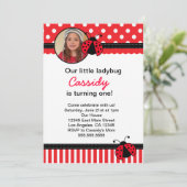 Red Ladybug Birthday Invitation Kaart (Staand voorkant)