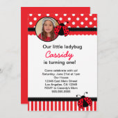 Red Ladybug Birthday Invitation Kaart (Voorkant / Achterkant)