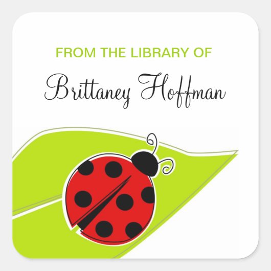 Red Ladybug Bookplaten Vierkante Sticker (Voorkant)