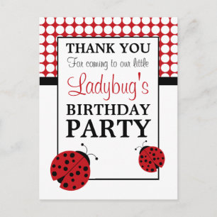 Red Ladybug Children's Birthday Party Bedankt Briefkaart