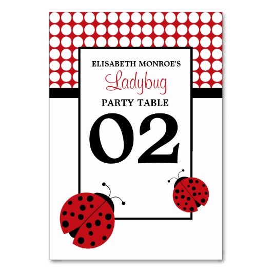 Red Ladybug Children's Birthday Party Table No. Kaart (Voorkant)
