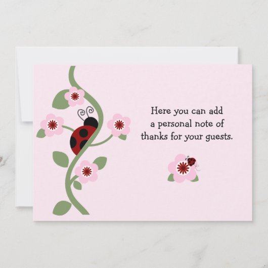 Red Ladybug en ventilator Baby shower Hartelijk da Bedankkaart (Achterkant)