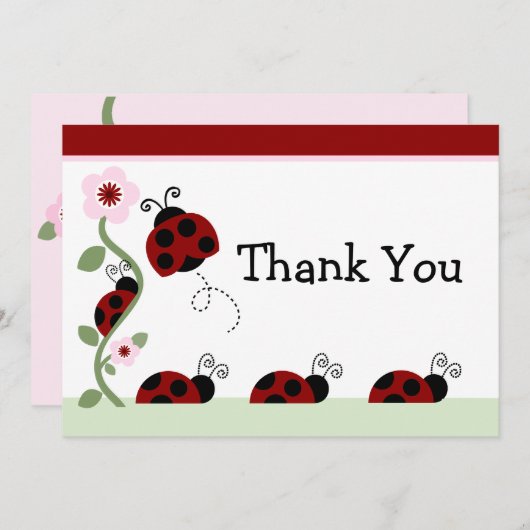 Red Ladybug en ventilator Baby shower Hartelijk da Bedankkaart (Voorkant / Achterkant)