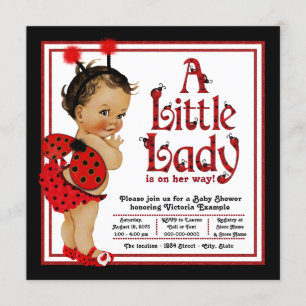 Red Ladybug Ethnic Girl Ladybug Baby shower Kaart