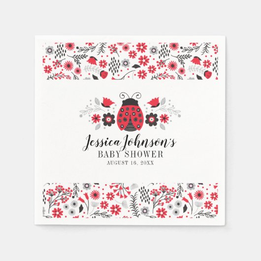 Red Ladybug gepersonaliseerd meisje Baby shower Servet (Voorkant)