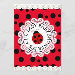 Red Ladybug Girl's Baby shower Kaart
