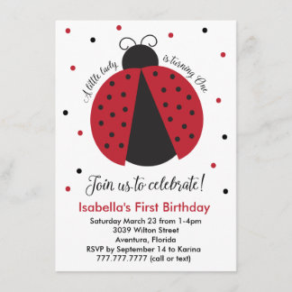 Red Ladybug Girl's eerste verjaardag Kaart