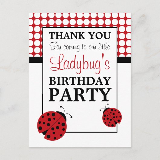 Red Ladybug Kinderverjaardagsfeestje Bedankt Briefkaart (Voorkant)