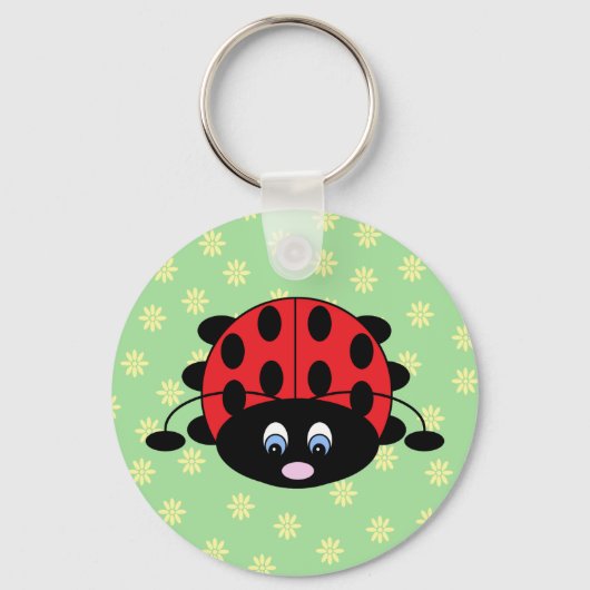 Red Ladybug met Flowers Sleutelhanger (Voorkant)