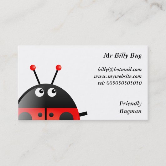 Red Ladybug, Mr Billy Bug, Visitekaartje (Voorkant)