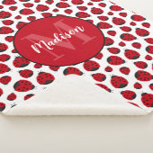 Red Ladybug Pattern gepersonaliseerd meisje Sherpa Deken (3/4)
