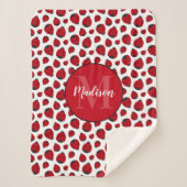 Red Ladybug Pattern gepersonaliseerd meisje Sherpa Deken (Voorkant)