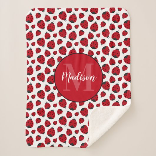 Red Ladybug Pattern gepersonaliseerd meisje Sherpa Deken (Voorkant)