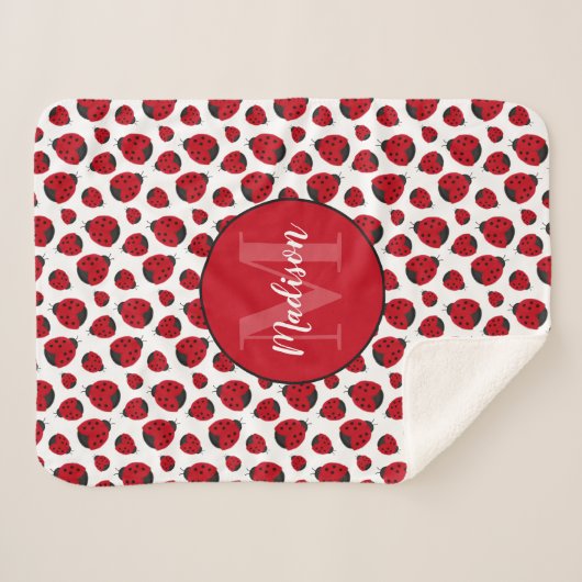 Red Ladybug Pattern gepersonaliseerd meisje Sherpa Deken (Voorkant (horizontaal))