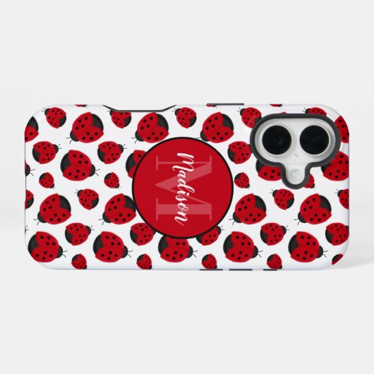 Red Ladybug Pattern Persoonlijk iPhone 16 Hoesje (Achterkant horizontaal)