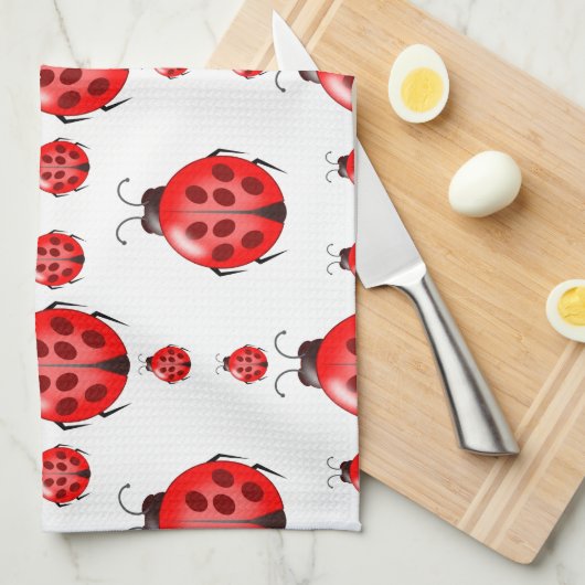 Red Ladybug Pattern Theedoek (Quarter Fold)