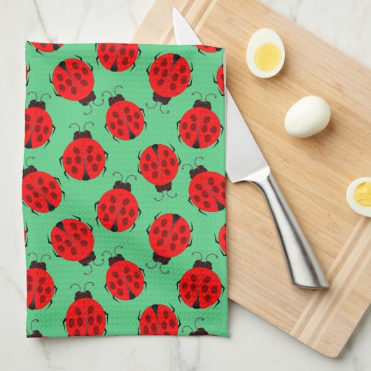 Red Ladybug Pattern Theedoek (Quarter Fold)