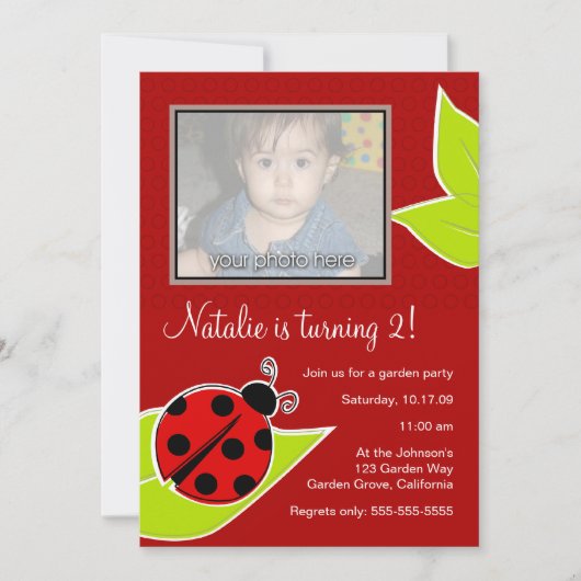 Red Ladybug Photo Invite Kaart (Voorkant)