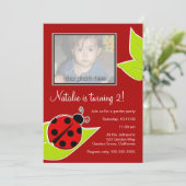Red Ladybug Photo Invite Kaart (Staand voorkant)