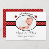 Red Ladybug Polka Dot Foto Geboorte Aankondiging (Voorkant / Achterkant)
