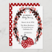 Red Ladybug Red Leaves Baby Shower Invitaties Kaart (Voorkant / Achterkant)