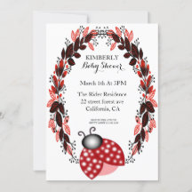 Red Ladybug Red Leaves Baby Shower Invitaties