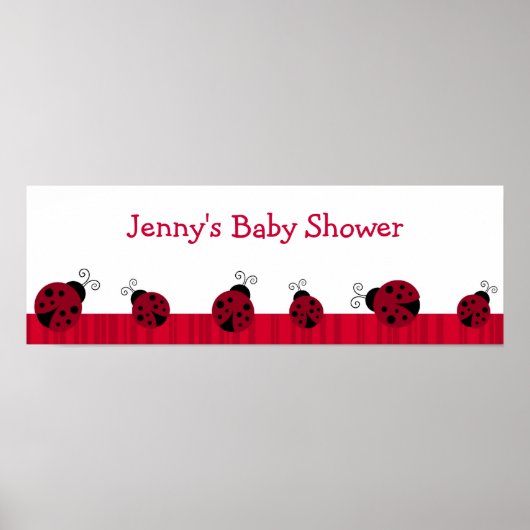 Red Ladybug Stripes Personalized Birthday Banner Poster (Voorkant)