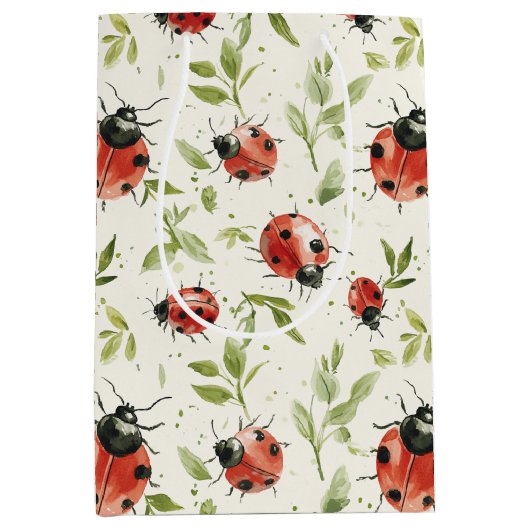 Red Ladybugs Birthday Medium Cadeauzakje (Voorkant)