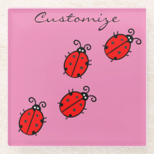 Red Ladybugs Crawling Thunder_Cove Glazen Onderzetter
