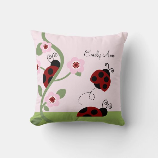 Red Ladybugs en Flowers Personalized Pillow Kussen (Voorkant)
