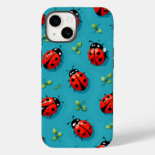 Red Ladybugs Lucky Pattern Sky Blue iPhone Case (Achterkant)