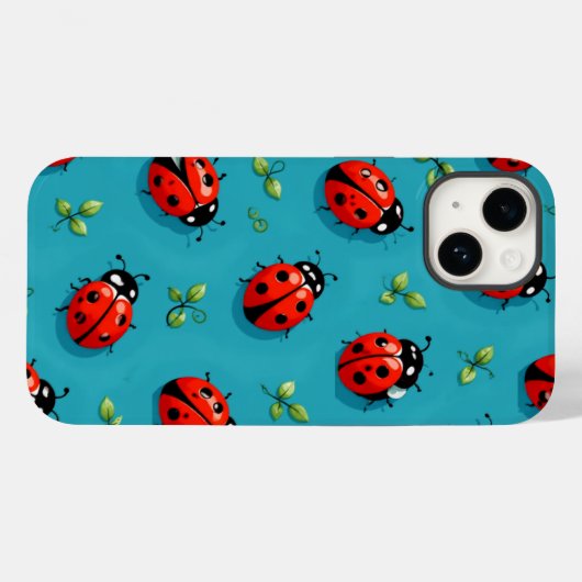 Red Ladybugs Lucky Pattern Sky Blue iPhone Case (Achterkant (horizontaal))