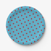 Red Ladybugs Polka Dot Pattern on Blue Papieren Bordje (Voorkant)