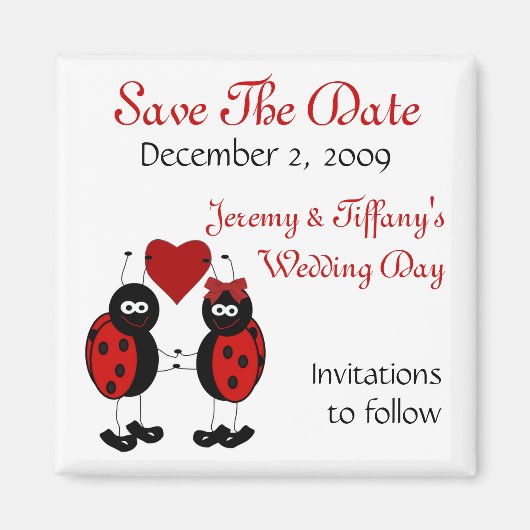 Red Ladybugs Save the Date Magnet (Voorkant)