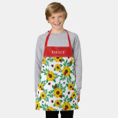 Red Ladybugs & Sunflower Patroon Naam toevoegen Schort (Gedragen)