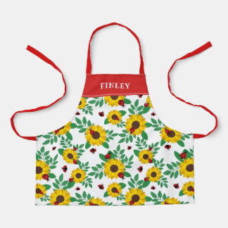 Red Ladybugs & Sunflower Patroon Naam toevoegen Schort