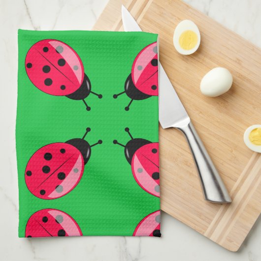 Red Ladybugs Theedoek (Quarter Fold)