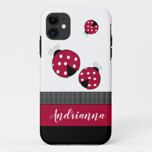 Red Ladybugs Trendy Insect Bugs White Check Case-Mate iPhone Case