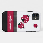 Red Ladybugs Trendy Insect Bugs White Check Case-Mate iPhone Case (Achterkant (horizontaal))
