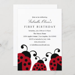 Red Ladybugs | Uitnodiging van de partij Birthday