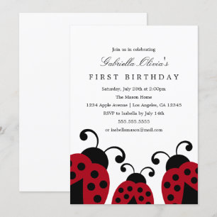 Red Ladybugs   Uitnodiging van de partij Birthday