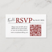 Red landscape RSVP QR Code Card  Modern Wedding Informatiekaartje (Voorkant)
