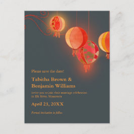 Red Lantaarns Charcoal Grey Wedding Save the Date Aankondigingskaart