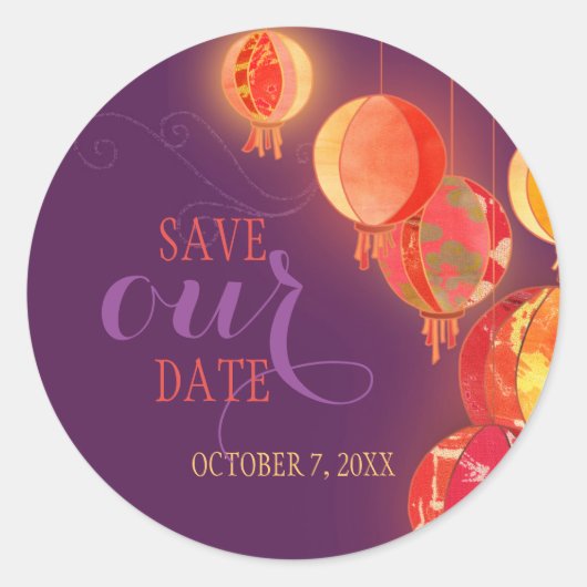 Red Lantaarns Paars Weddenschap bespaart onze datu Ronde Sticker (Voorkant)