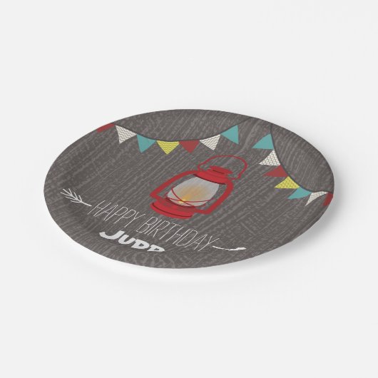 Red Lantern Camping Birthday Papieren Bordje (Gekanteld)