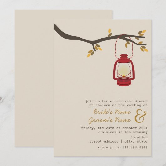 Red Lantern Camping Herfst Rehearsal Dinner Kaart (Voorkant / Achterkant)