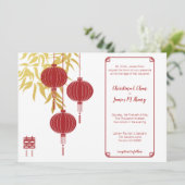 Red Lantern Double Happiness Chinese Wedding Kaart (Staand voorkant)