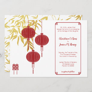 Red Lantern Double Happiness Chinese Wedding Kaart