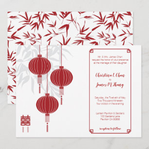 Red Lantern Double Happiness Chinese Wedding Kaart